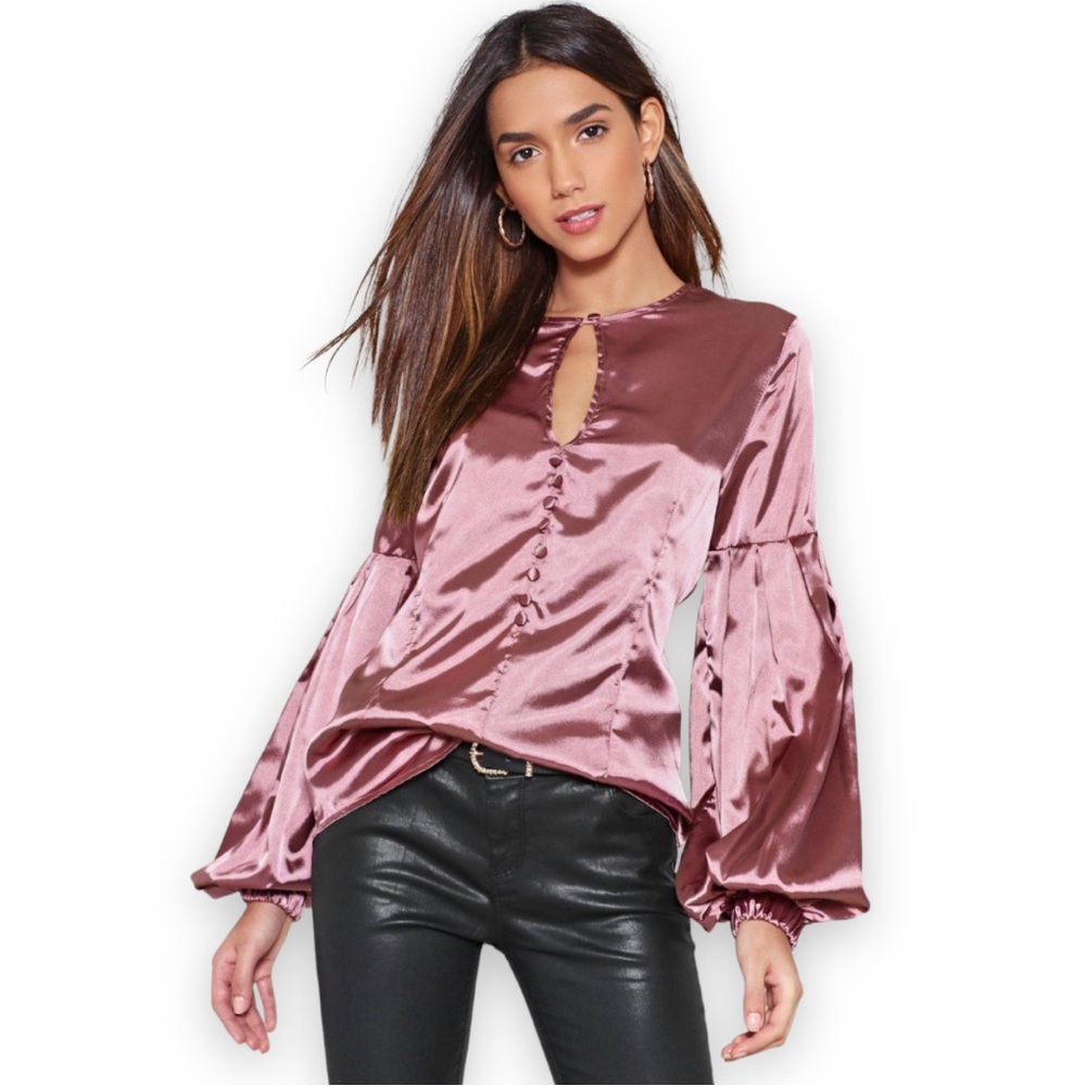 NWT Nasty Gal Collection Puff Sleeve Satin Blouse